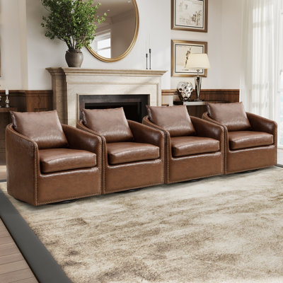 Fauteuil demi-tonneau de 28 po de large à garniture cloutée et rembourrée avec accoudoirs amovibles et pivotants (ensemble de 4)
