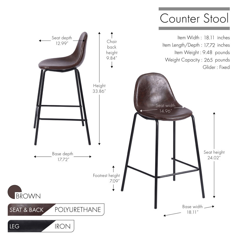 Tabouret Darby, Tabouret de comptoir (siège d’une hauteur de 24, Brun