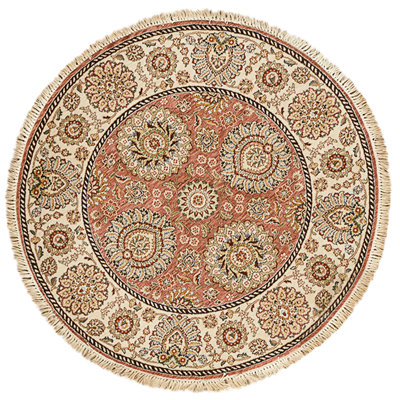 Hand Knotted Wool Area Rug in Rose And Ivory
