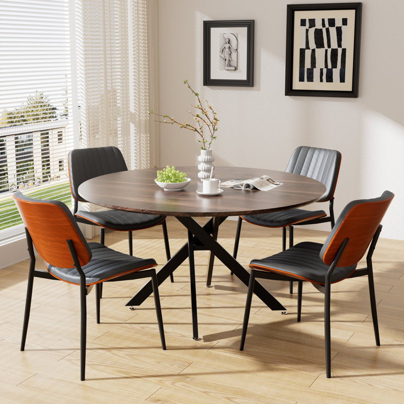 Table de salle à manger 47 po avec 4 chaises en similicuir, Noir, noir, noir, noir