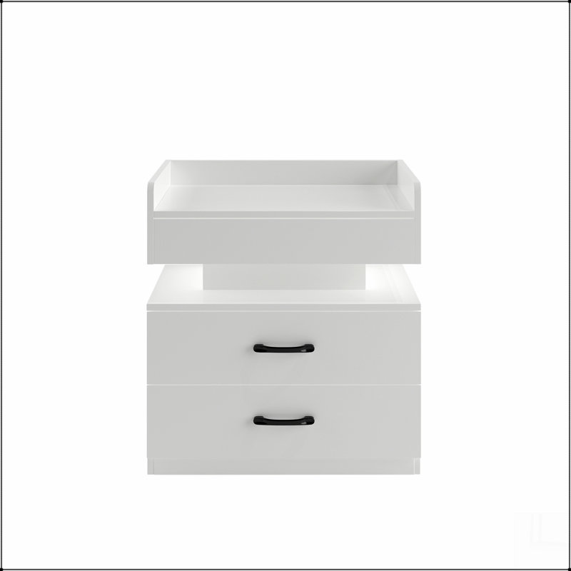 1 Set Nightstand with Adjustable LED Strip Light, 2-drawers, Large Storage Space, Suitable for Bedside Table, Coffee Table, Sofa Side Table or End Table for Study Desk