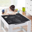White Table and Two Chairs Set with Grey Storage Boxes