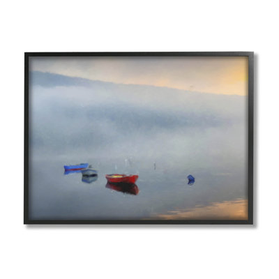 " Misty Lake Canoes Fog Scene " by Kim Curinga