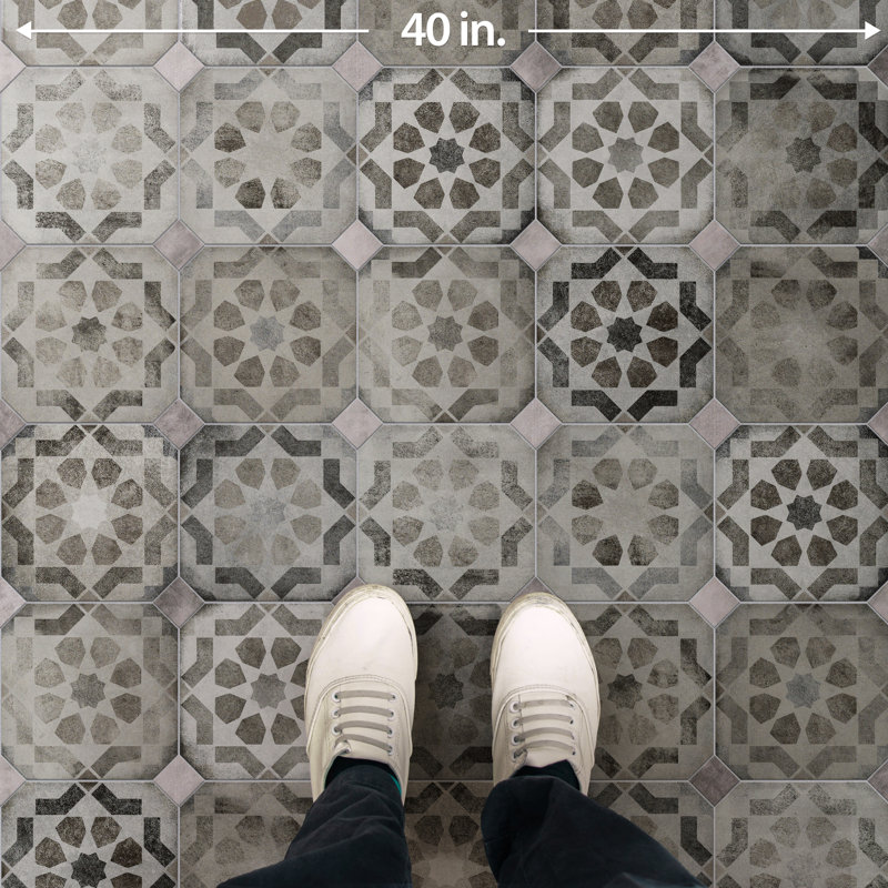 Laverton Octagon W/Taco 7-7/8 In. X 7-7/8 In. Porcelain Floor And Wall Tile, Gray/Light Gray