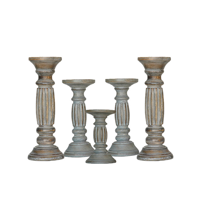 12'' H Wood Tabletop Pillar, Gray Wash, 12" H x 4" W x 4" D