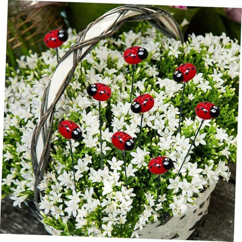 Printemps, 20 pièces, résine, coccinelle, jardin, piquets, art extérieur pour coccinelle, ornements de jardin, décorations de jardin pour la maison et le patio