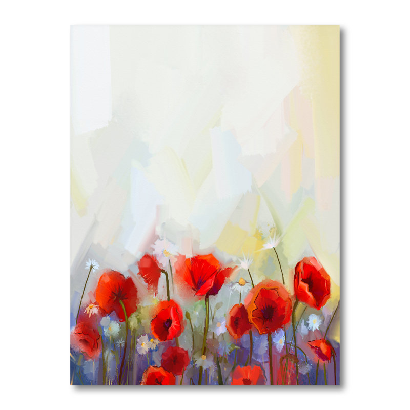 Abstrait coquelicot rouge - peinture, H 20 po x l 12 po x P 1 po, Toile tendue