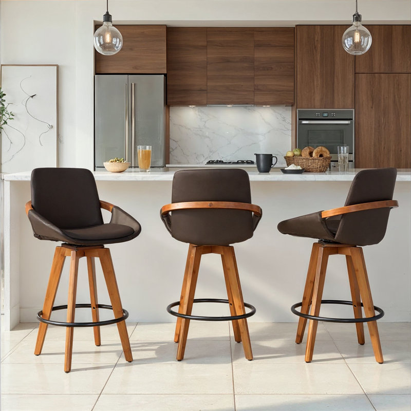 Whitacre Fixed-Height Bar & Counter Stool, Counter Stool (26" Seat Height), Brown Faux Leather
