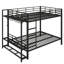 Queen Size Metal Bunk Bed with LED Lights, Mesh Storage Shelves & Clothes Hooks, Black