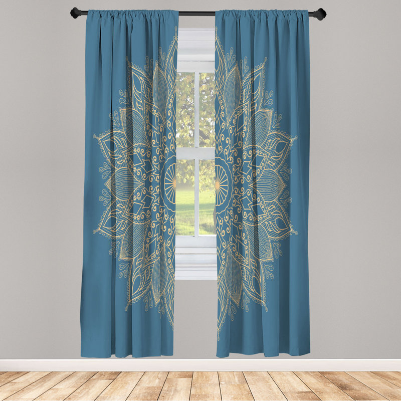 Microfiber Floral Semi-Sheer Rod Pocket Curtain Panels, 28" W x 84" L, Grayish Blue