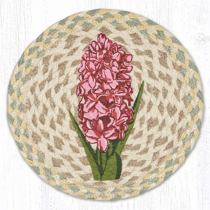  Protège-table rond en jute à imprimé floral Hyacinth 10 po
