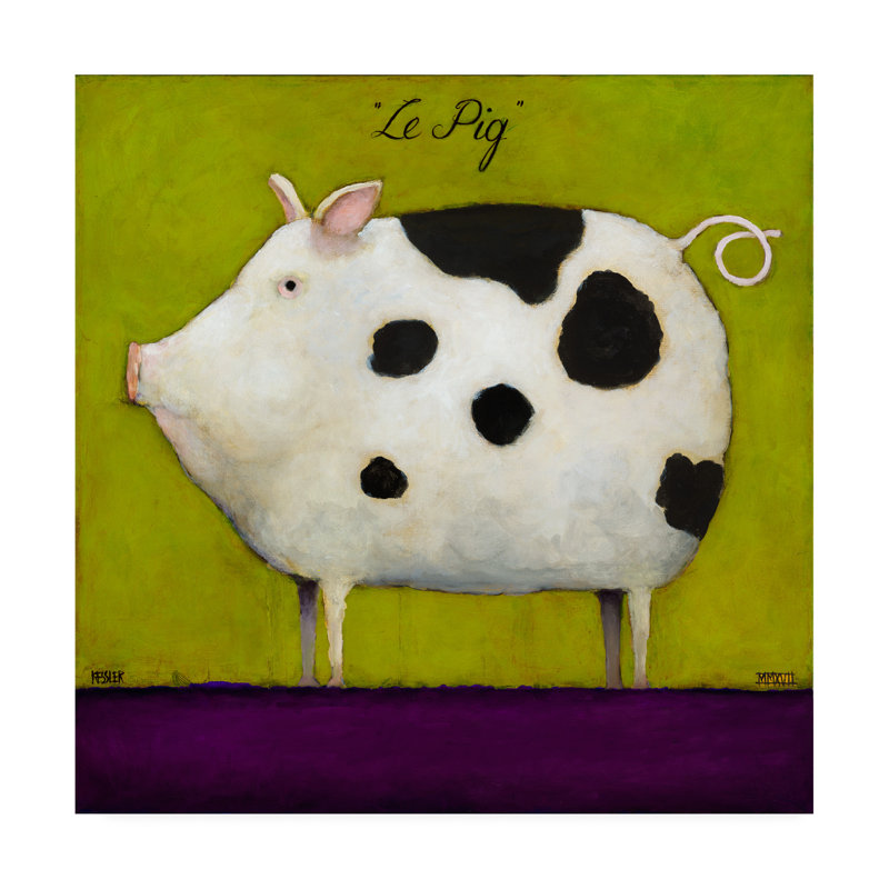 " Wrapped Canvas Wall Art - Daniel Patrick Kessler 'Le Pig II' Wall Art for Living Room, Bedroom, or Office Décor - 14x14 " Acrylic Painting