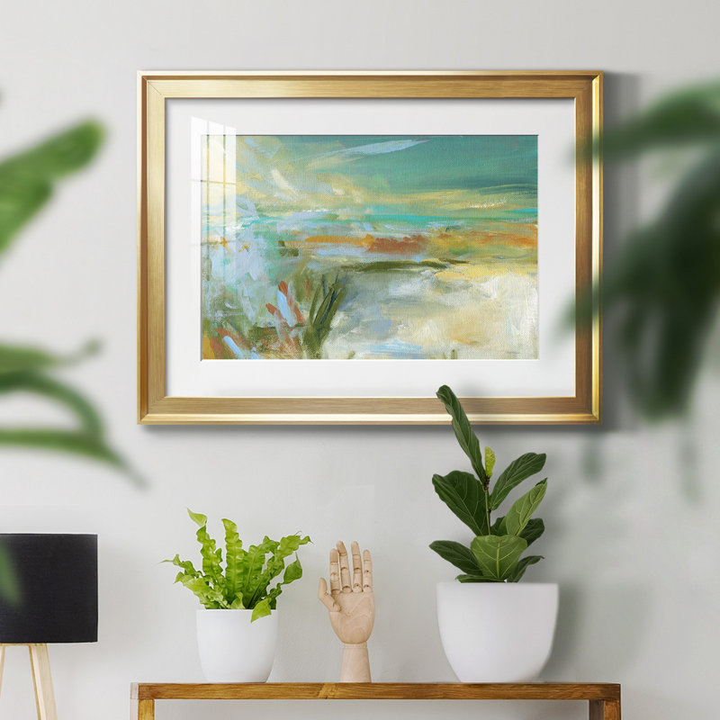 Plage de sable - peinture encadrée, Cadre doré, H 22,5 po x l 30,5 po x P 1,5 po