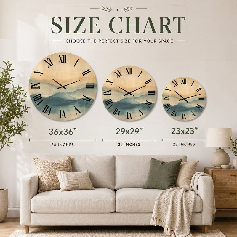 Horloge murale surdimensionnée Coastal Wave Rhythm I - Océan, imprimée sur bois, Grand