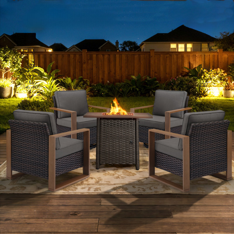 Ensemble de conversation pour patio avec accoudoirs et chaises pivotantes 5 pièces, Brun, Gris