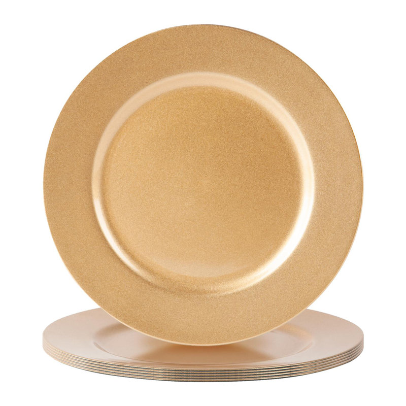 Argon Tableware - Melamine Charger Plates - Set of 6, Matt Gold