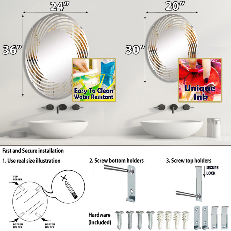 Or et beige Renaissance Rhythms - Miroir mural en spirale - MIR113442-Ovale, L 20 po x H 30 po
