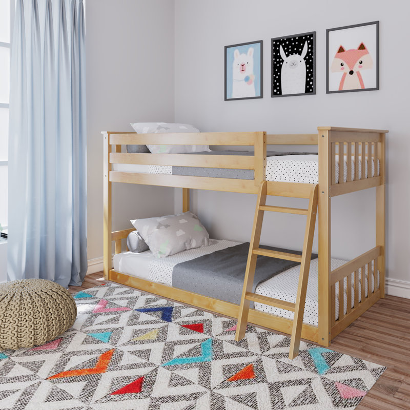 Aileana 42.5" W Solid Wood Twin Over Twin Bunk Bed with Built-In Ladder, Natural