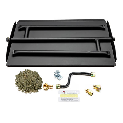 Tretco Powder Coated Triple Row Gas Burner Pan & Connection Kit for Fire Pit or Fireplace NG Natural Gas - Easy to Install + Bonus Bag of Glowing Embers