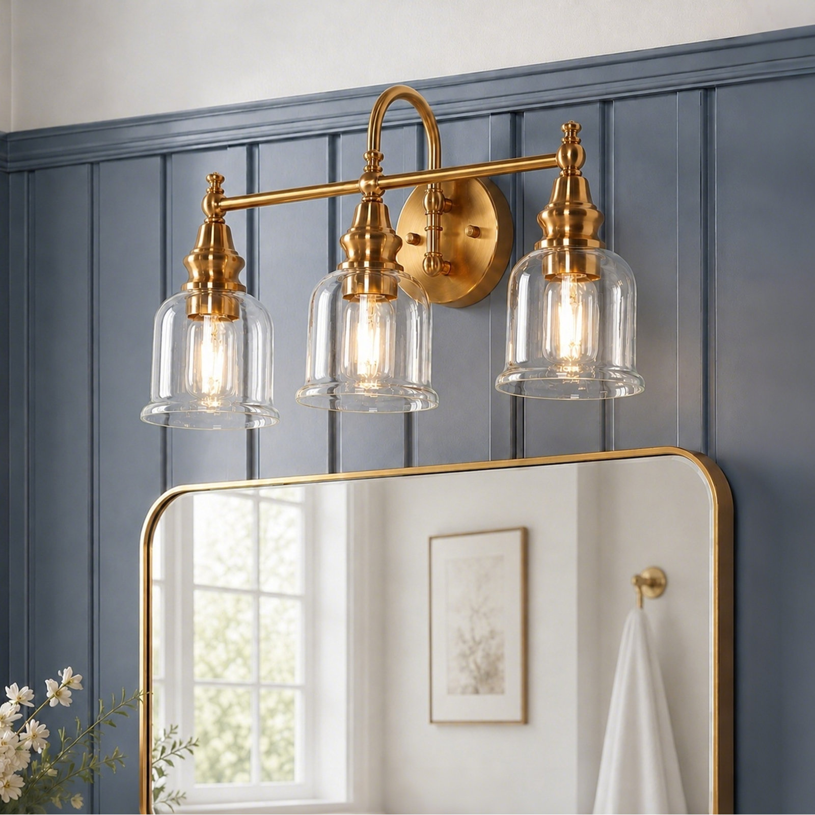3-Light Dimmable Vanity Light, Brass