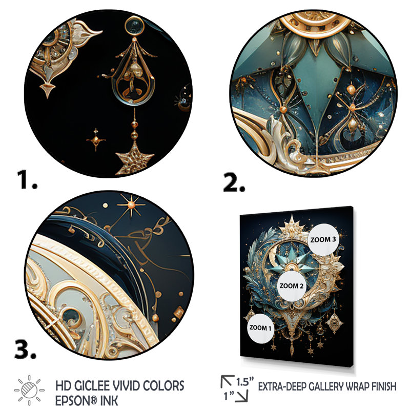 Johnathyn, symboles du croissant de lune et impression sur toile, Toile tendue, H 20 po x l 12 po x P 1 po