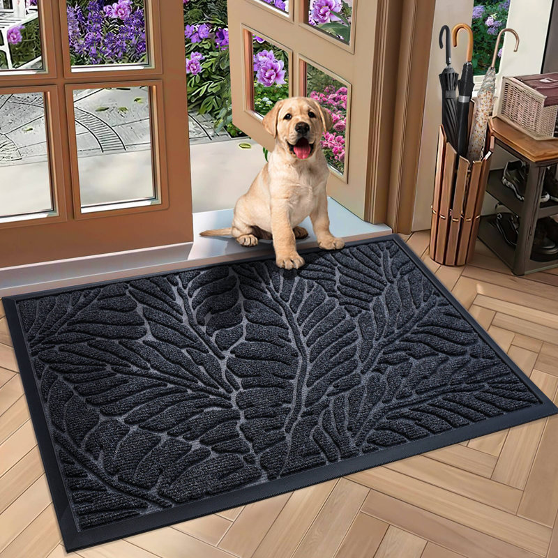 Jizel Machine Made Synthetic Fiber Indoor / Outdoor Doormat, 24" W x 35" L, Dark Gray