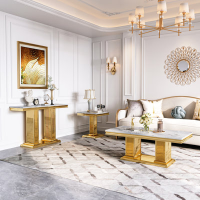 3 - Piece Faux Marble Top Living Room Table Set