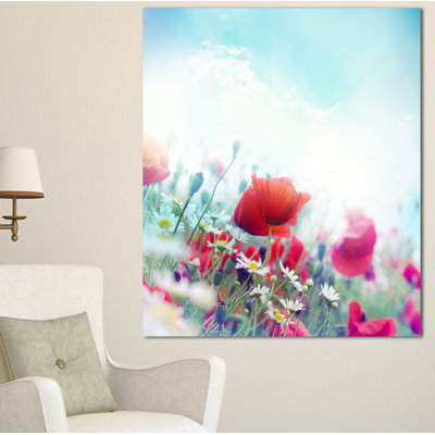 " Red Poppies On Blue Background "