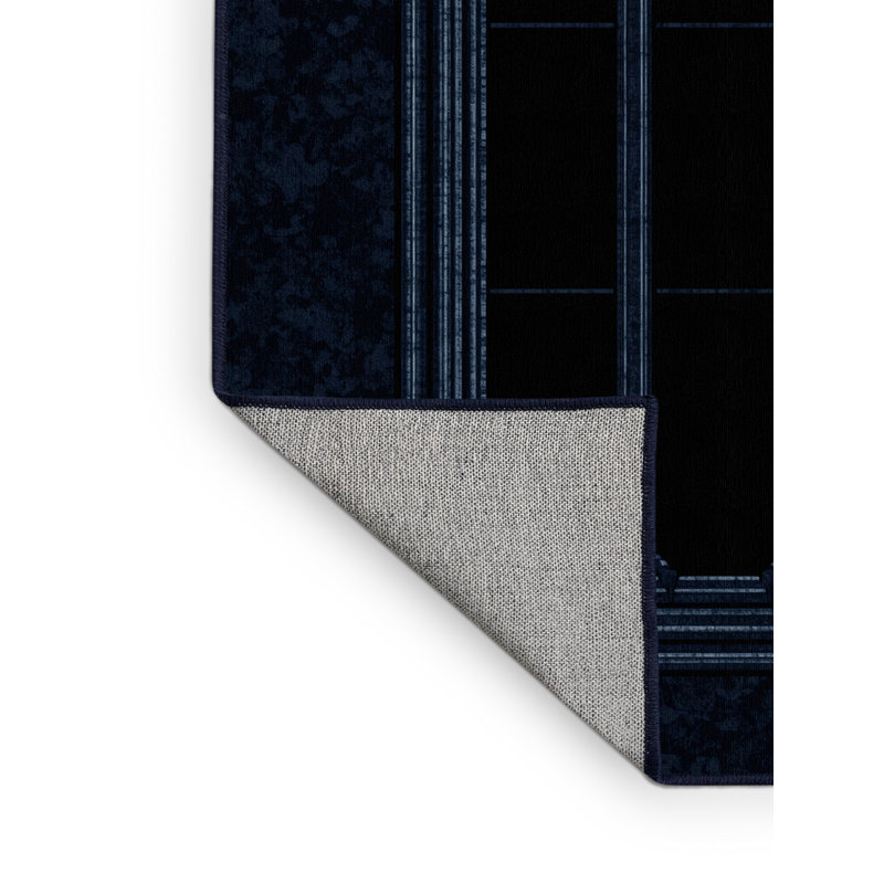 Tapis bleu et bleu marine lavable à la machine à motif abstrait moderne et contemporain Champlost, 2 pi x 3 pi