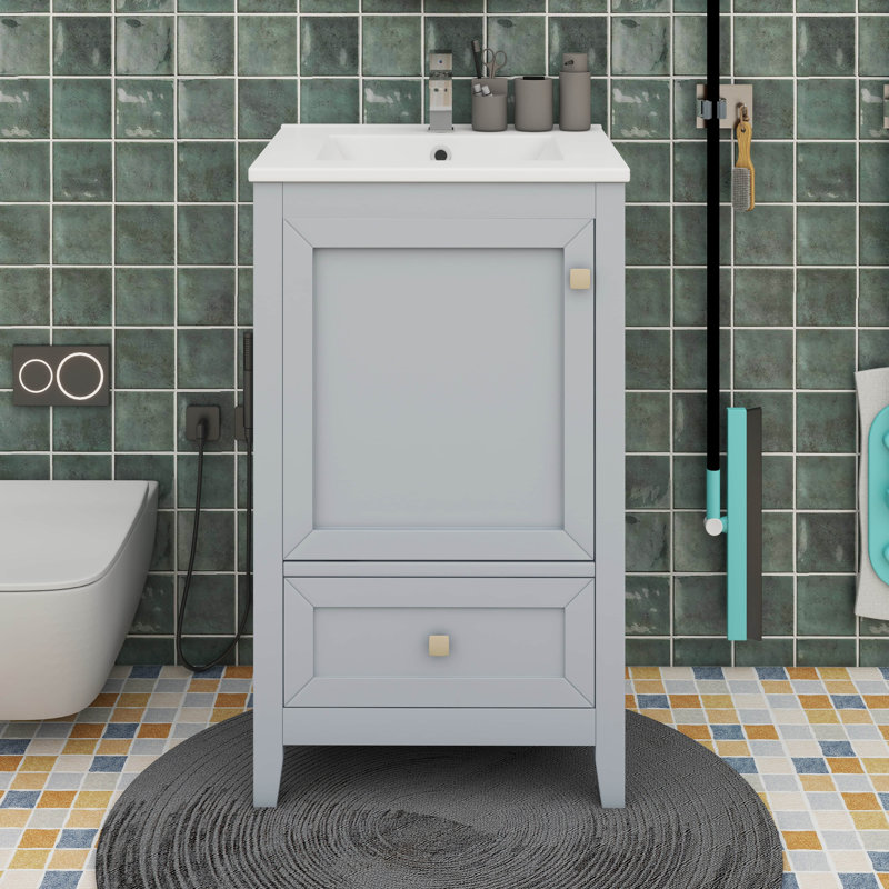 Organisez votre salle de bain avec ce meuble-lavabo de 20 po avec lavabo, Gris