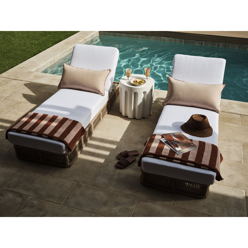 Langley Outdoor Chaise Lounge, Natural Frame/White Cushion
