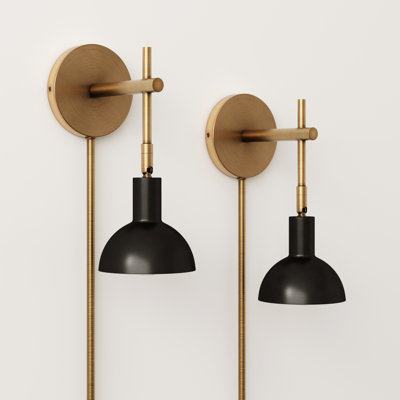  2-Pack Metal Plug-in Armed Wall Sconce Set