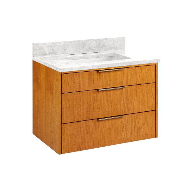 30" Dita Single Bathroom Vanity Set with Rectangular Undermount Sink, 8" Widespread, Carrara Marble, Medium Wood
