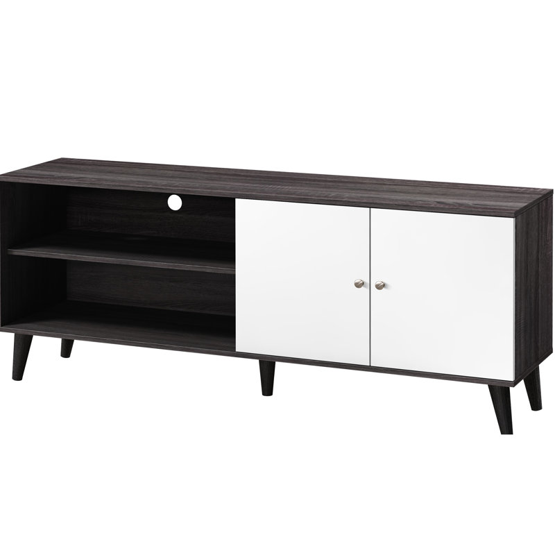 Meuble télé compact et fonctionnel gris foncé + blanc, pour téléviseurs de 70 à 79 pouces avec support pratique