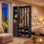 Cloison 70 po x 70,87 po avec banc et portemanteau, cloison autoportante en bois, noir