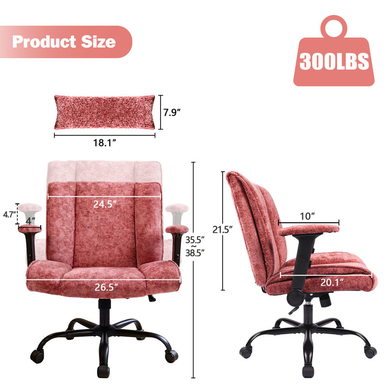   Chaise de bureau rembourrée à haut dossier avec coussin lombaire, Rouge
