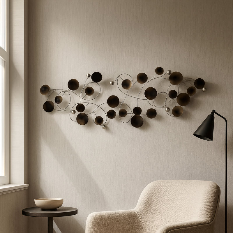 Decorative Metal Wall Art Orb Sculpture for Modern Home Decor - Artistic Hanging Wall Accent for Living Room Display - 47", Silver & Black