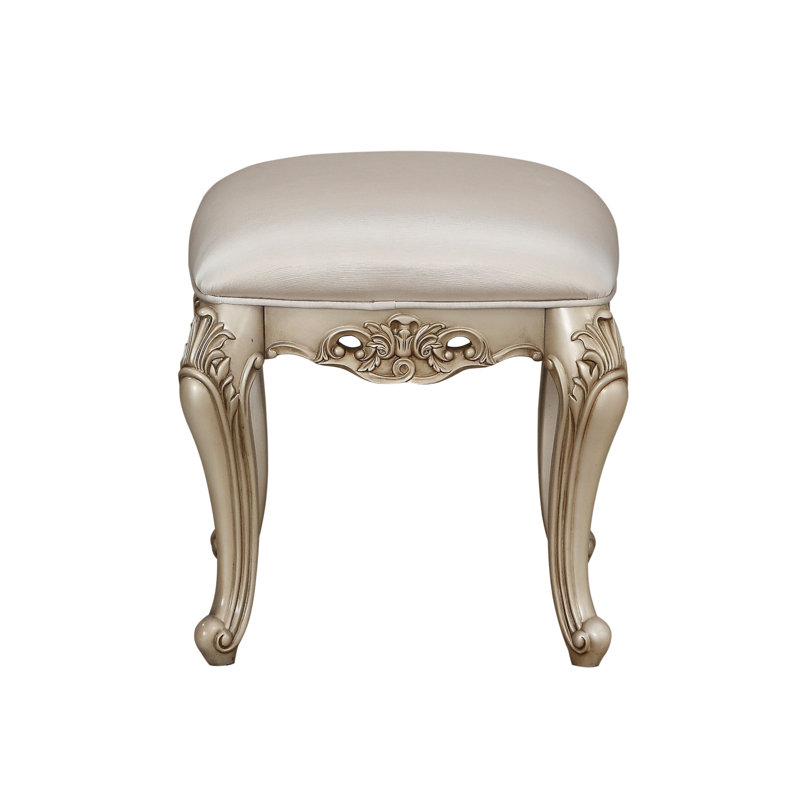 Tabouret de coiffeuse ivoire et ivoire doré avec pieds en cabriole