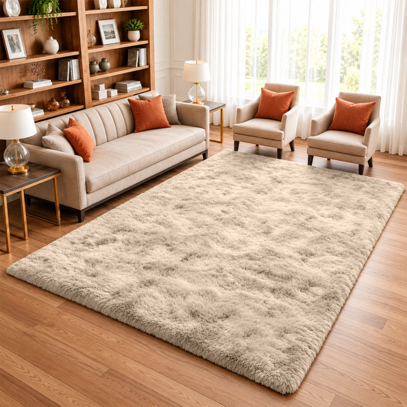 Machine Tufted High Pile Shag Area Rug(Ultra Soft & Fluffy), Beige, Rectangle 160 x 230 cm