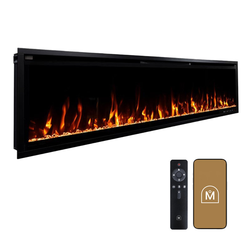 Ultra Thin Aerus Slim Recessed or Wall Mounted Electric Fireplace, Alexa/Wifi Enabled, 72" W