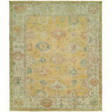 Hand Knotted Wool Ikat Area Rug in Yellow