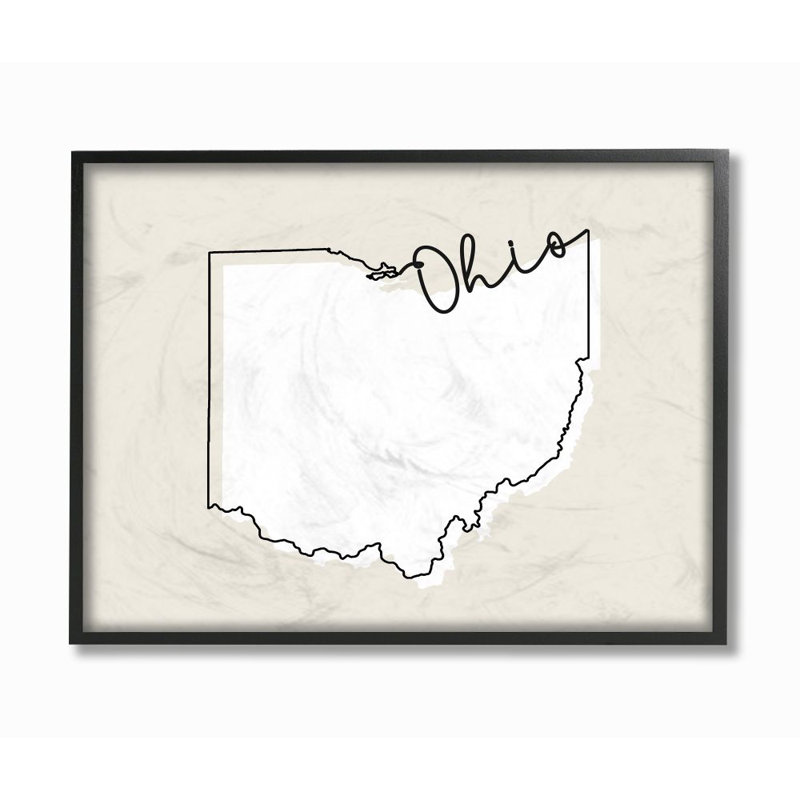 «Ohio Home State Map Neutral Design», impression sur toile, H 16 po x l 20 po x P 1,5 po, Giclée encadrée noir minuit