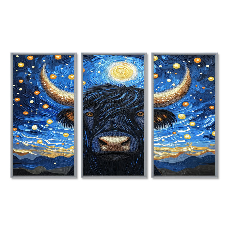 Adalee - ensemble d'art mural Yaks, Argent argent, Reproduction avec cadre flottant, H 28 po x l 36 po