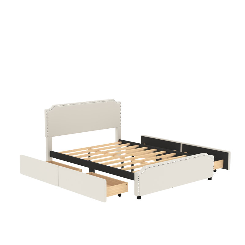 Lit plateforme tapissier avec rangement Ljubka, Beige