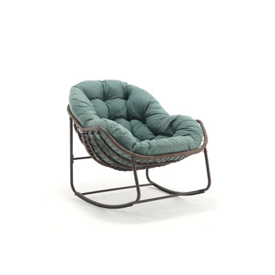 Outdoor Rocking Chair, Patio Oversized Wicker Egg Rocking Chair, Indoor & Outdoor Comfy Rocker Chair With Thick Cushion, Modern Lounge Chair For Balcony, Front Porch, Garden, Backyard