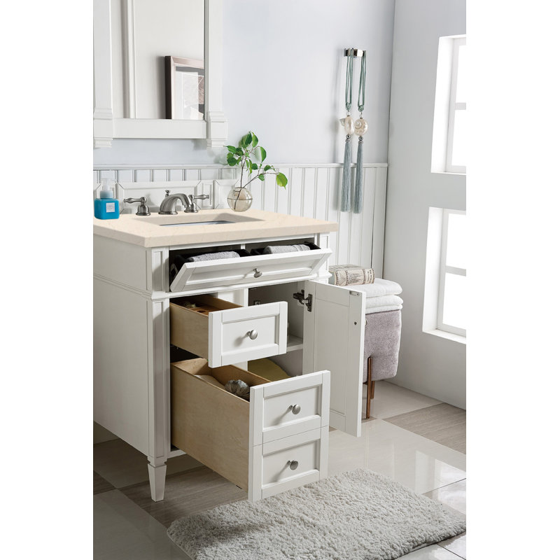 Brittany 30'' W Single Vanity, Bright White, Ethereal Noctis, 8" Widespread