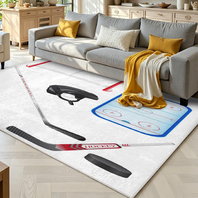 Tapis d'intérieur noir de hockey pour salle de sport, Rectangle 71 po x 98 po
