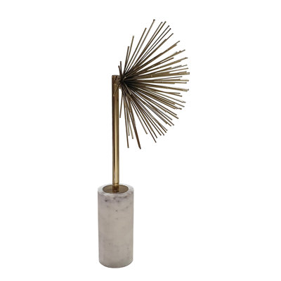 Nian Sunburst Statuary With White Marble Base, Gold Metal Spokes, 18 Inch