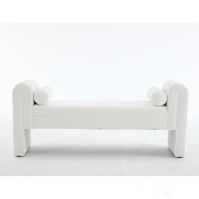 Upholstered  Long Storage Bench, White