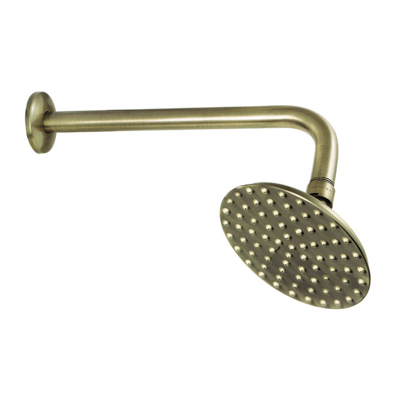 Kingston Brass Victorian 5-1/4-Inch Round Raindrop Brass Shower Head with 12-Inch Shower Arm, Antique Brass